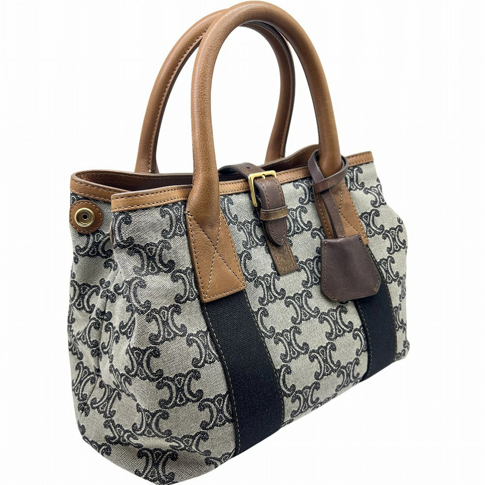 CELINE Trinoff Paris Madame Handbag Canvas Leather Beige Brown Tote Bag
